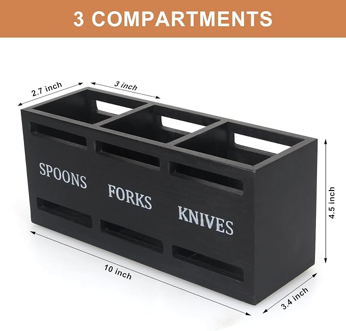 Ayiaren Wooden Silverware Caddy Flatware Cutlery Holder Wood Silverware - Image 7