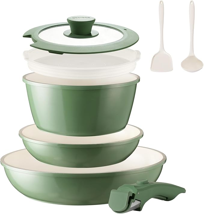 BECIGAR 8PCS Ceramic Cookware, Nonstick Ceramic Pan, Removable Handle Pots and by BecigarCookware