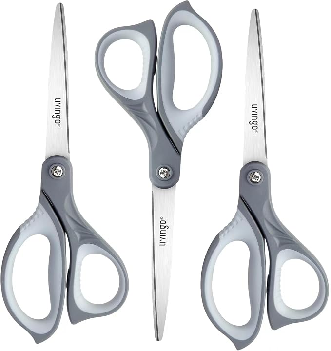LIVINGO 3 Pack Scissors for Office: Sharp Stainless Steel Shears Heavy Duty All by LIVINGO
