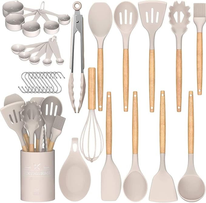 Umite Chef Kitchen Cooking Utensils Set, Wooden Handle Silicone Kitchen Gadgets by UmiteChef