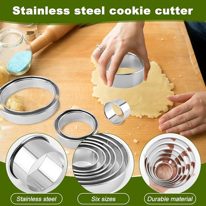 6PCS Round Cookie Cutters Set, Stainless Steel Biscuit Cutters - Image 3