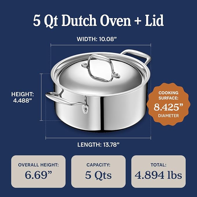 LEGEND COOKWARE 5-Ply Stainless Steel 5-Quart Dutch Oven - Image 6