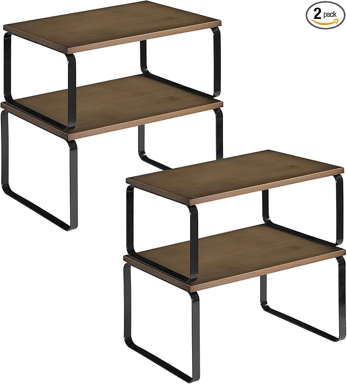 HOOBRO Cabinet Organizer Shelf, Expandable Kitchen Storage, Stackable Bamboo by HOOBRO