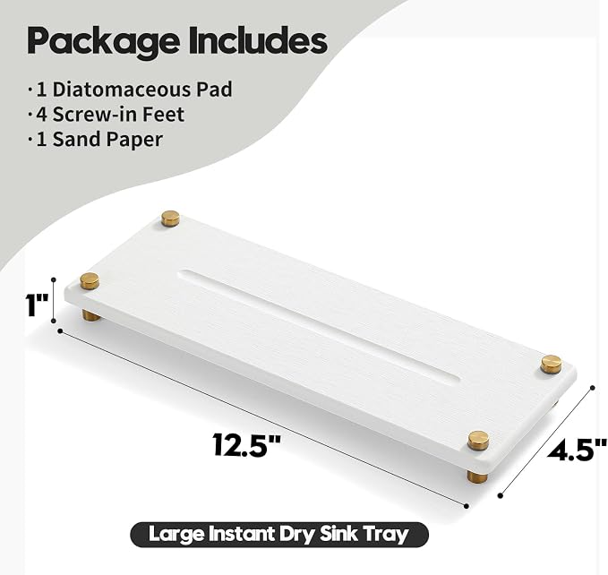 White Gold Dish Drying Rack Tray, Water Absorbing Stone Sink Caddy Kitchen Sink - Image 6