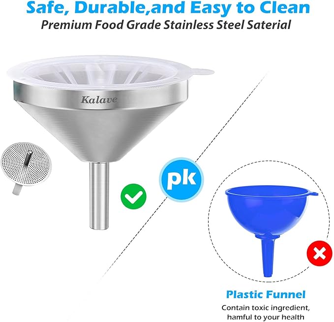 KALAVE Premium Stainless Steel Funnel, 5 Inch Food Grade Kitchen Funnels - Image 4