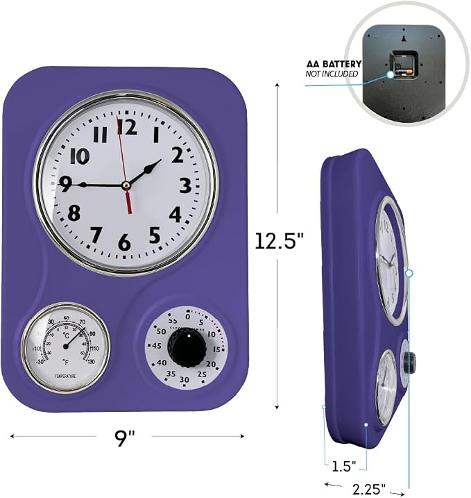 Lily's Home - 9.5 Inch x 12.5 Inch - Retro Kitchen Wall Clock, Vintage Wall - Image 2