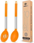 Pack of 2 Large Silicone Cooking Spoons, Non Stick Solid Basting Spoon by BUNDLEPRO