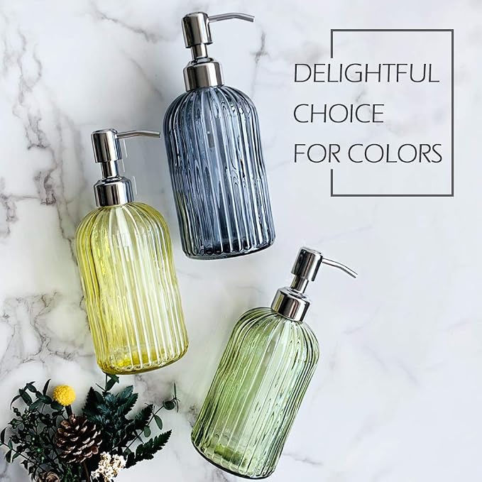 JASAI 18 Oz Vertical Striped Green Soap Dispenser - Image 7