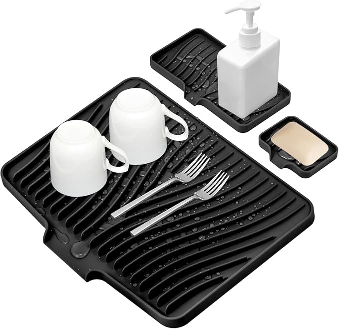 Silicone Dish Drying Mat for Kitchen Counter, Dish Drying Pad, Non-Slip Drain by COPLIB