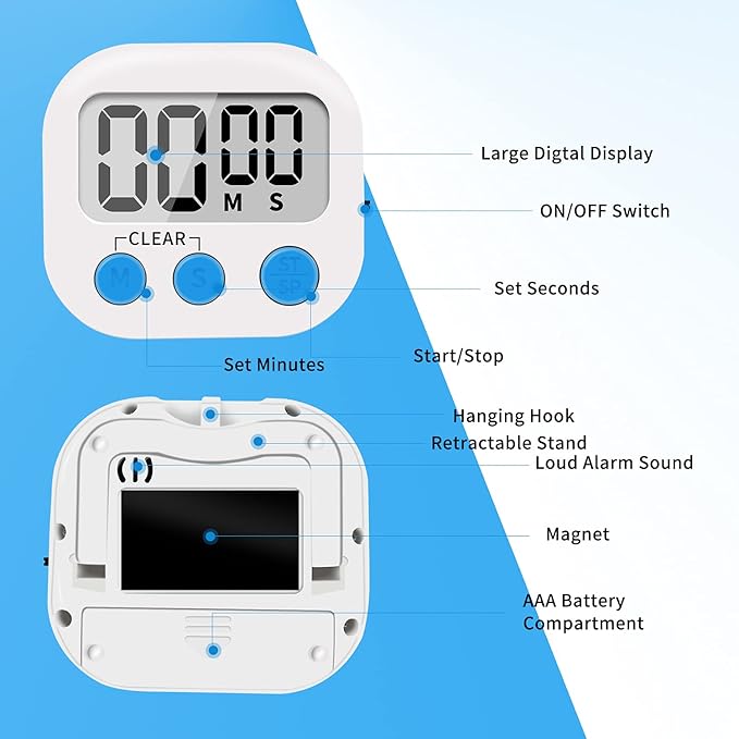 LinkDm 6 Pack Small Digital Kitchen Timer Magnetic Back and ON/Off Switch - Image 4