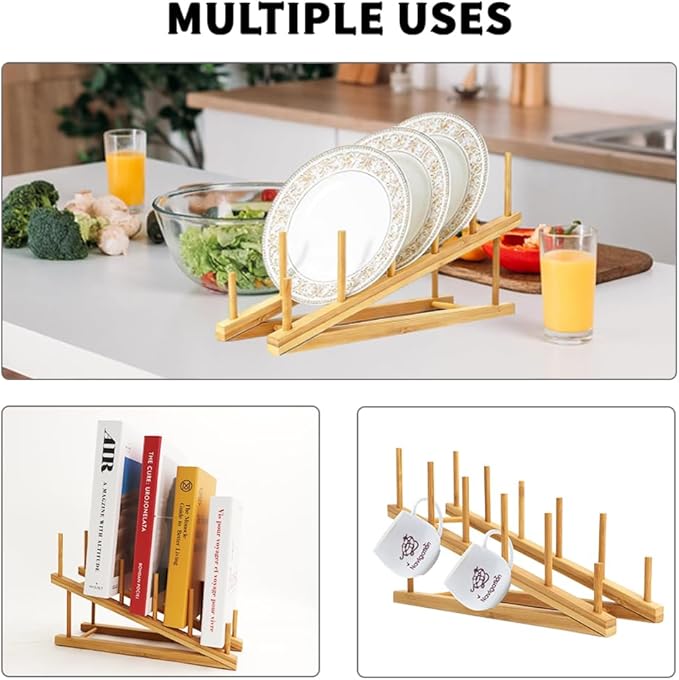 4 PCS Wooden Dish Drying Rack Bamboo Plate Dish Rack Stand Kitchen Cabinet - Image 4