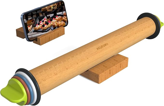 Rolling Pin with Adjustable Thickness Ring, Dough Thickness by Aguegro