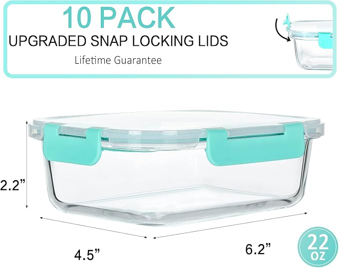 M MCIRCO 10-Pack 22 Oz Glass Meal Prep Containers - Image 2