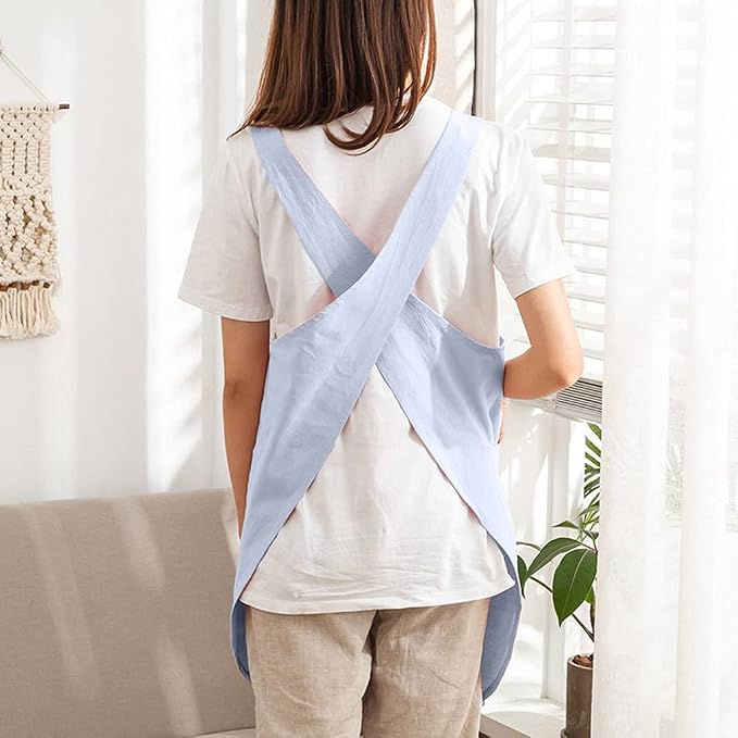 Cotton Cross Back Aprons Solid Color Cooking Kitchen Garden Smock - Image 7