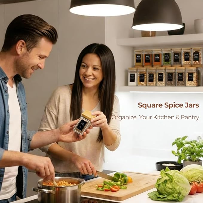 ComSaf 16Pcs Spice Jars with Labels, Glass Jar witj Bamboo Lid, 10oz Airtight - Image 5