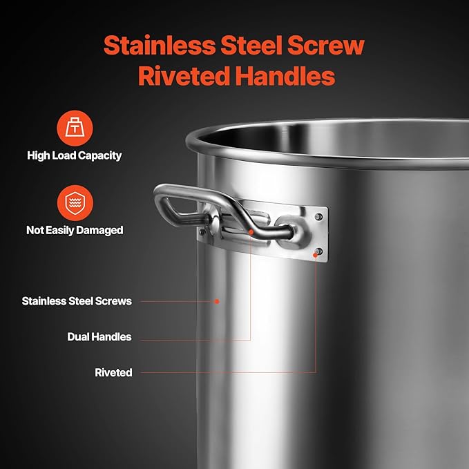 VEVOR Stainless Steel Stockpot, 53 Quart Large Cooking Pots, Cookware Sauce Pot - Image 5