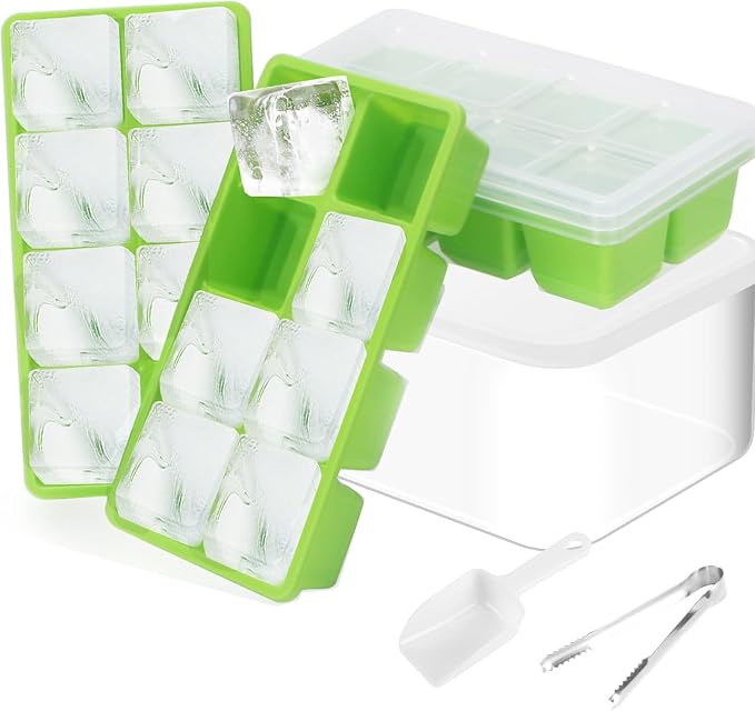 Ice Trays for Freezer with Lid and Bin, JRISBO 6 Pack Silicone Ice Cube Tray by Jrisbo
