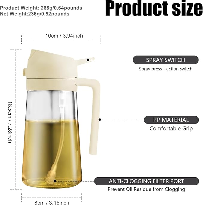 2 in 1 Glass Oil Sprayer & Dispenser, 16oz/470ml Olive Cooking, Air Fryer - Image 7