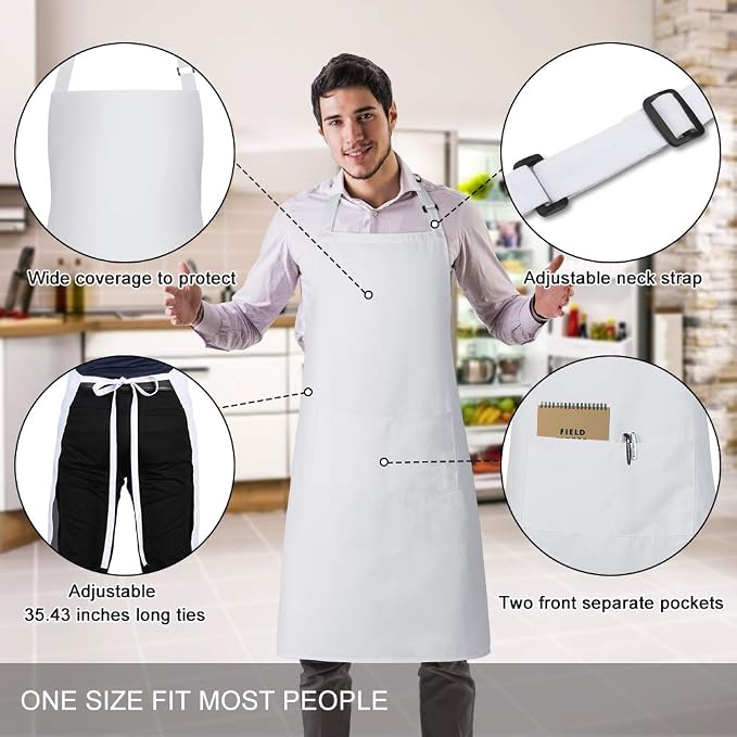 Jubatus 1 Pack Bib Aprons with 2 Pockets Cooking Chef Kitchen Apron - Image 2