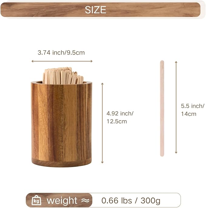 Acacia Wood Coffee Stirrer Holder Set - Image 2