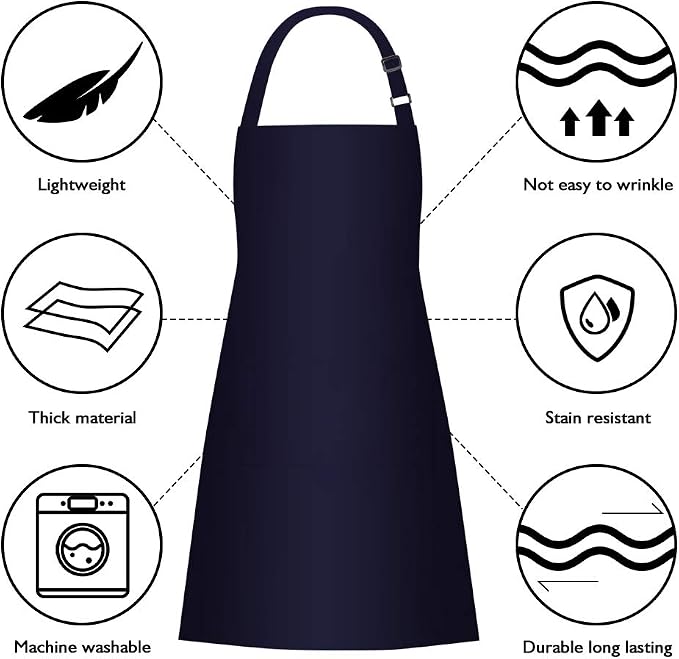 Jubatus 2 Pack Bib Aprons with 2 Pockets Cooking Chef Kitchen Apron - Image 6