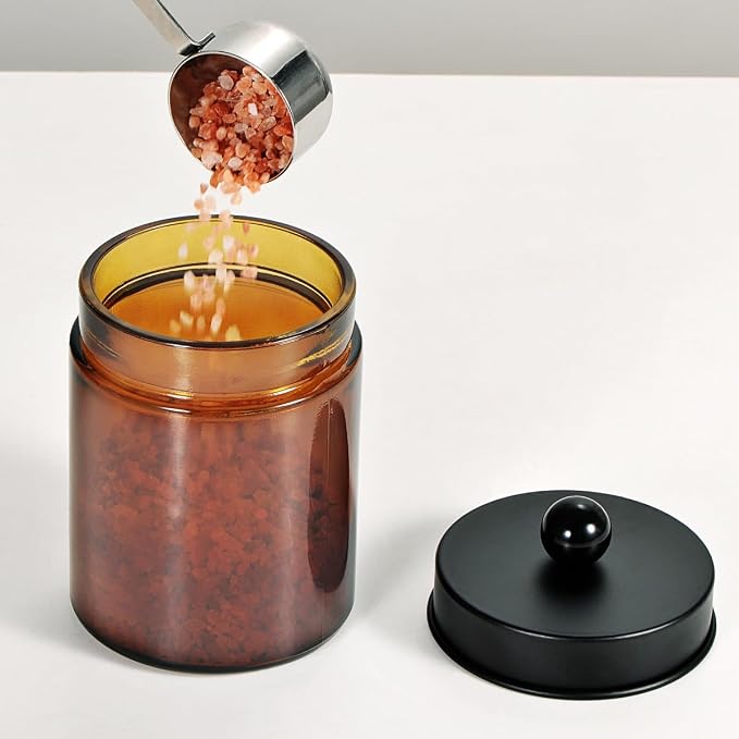 Amber Glass Qtip Holder, Apothecary Jar, Qtip Dispenser - Image 2