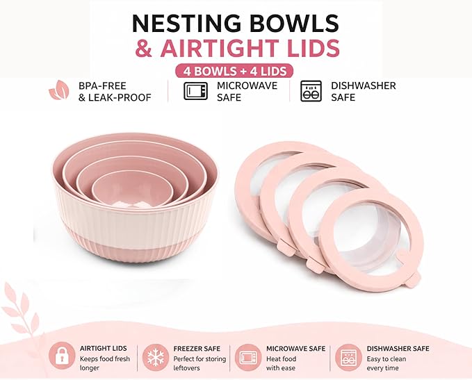 Mixing Bowls with Lids, 8-Piece Airtight Leak-Proof Nesting BPA-Free Bowl Set - Image 2