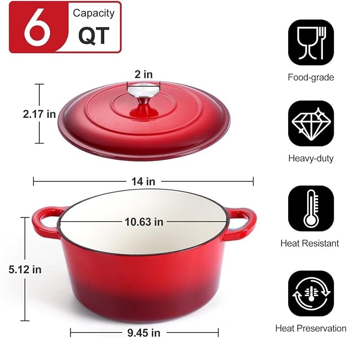 P&P CHEF 6QT Enameled Dutch Oven, Cast Iron Dutch Oven Pot - Image 2
