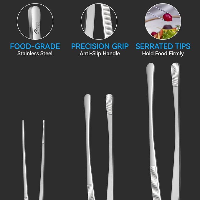 HOTEC Kitchen Tweezers Tongs Stainless Steel Professional Chef Tweezers - Image 6
