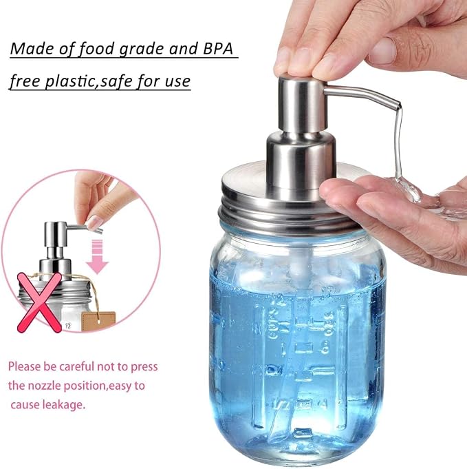 Amolliar Mason Jar Liquid Soap Dispenser Lid, Stainless Steel Pump - Image 5