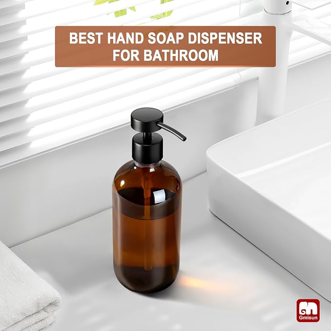 GMISUN Amber Glass Soap Dispenser, 1 Pack Dish Soap Dispensers - Image 5