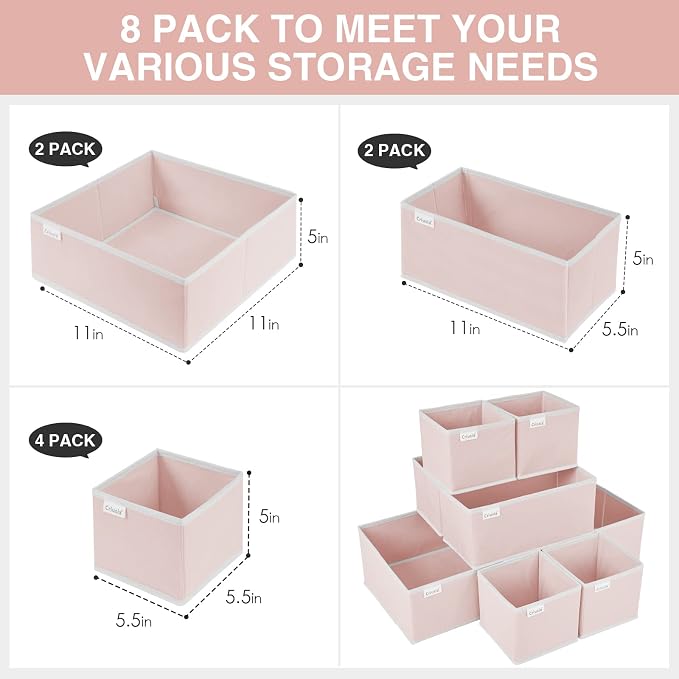 Criusia 8 Pack Underwear Drawer Organizer, Drawer Organizer Clothes, Foldable - Image 3