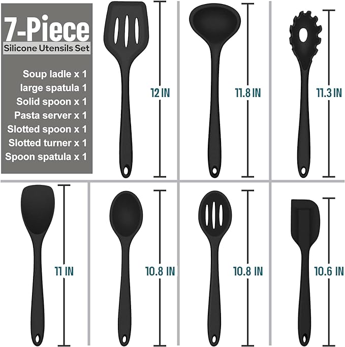 E-far Silicone Cooking Utensils Set, 7-Piece Black Heat Resistant Kitchen - Image 5