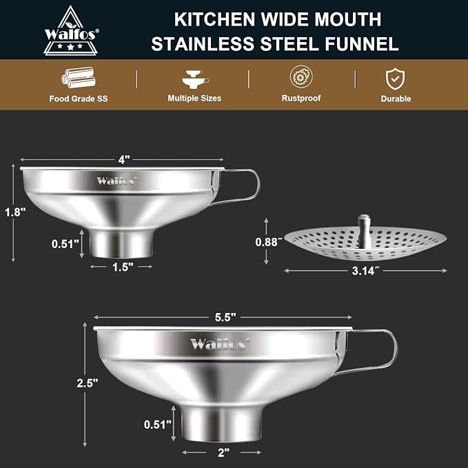 Walfos 5.5 Inch and 4 inch Stainless Steel Wide-Mouth Funnel - Image 4