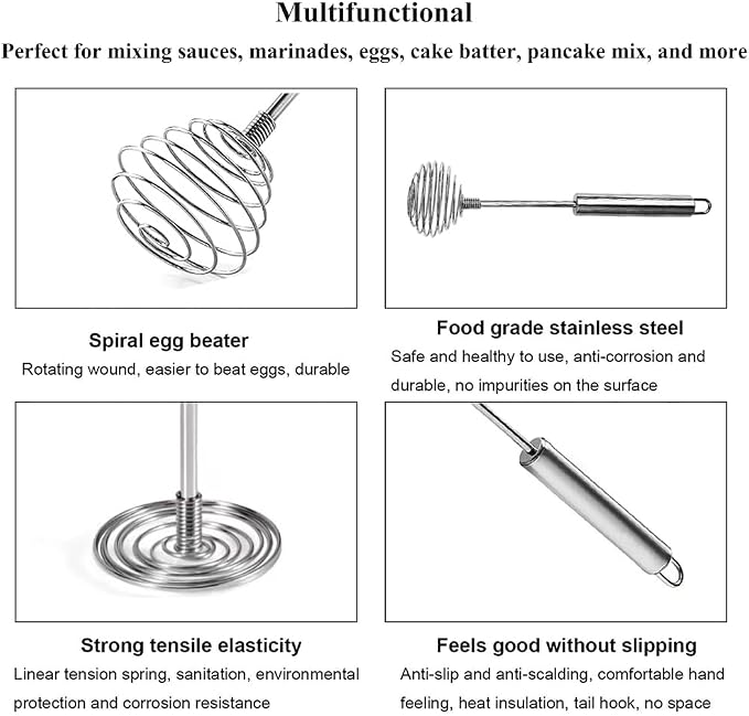 Stainless Steel Spring Coil Whisk 1 Pack, Wire Whip Egg Beater, Kitchen - Image 4