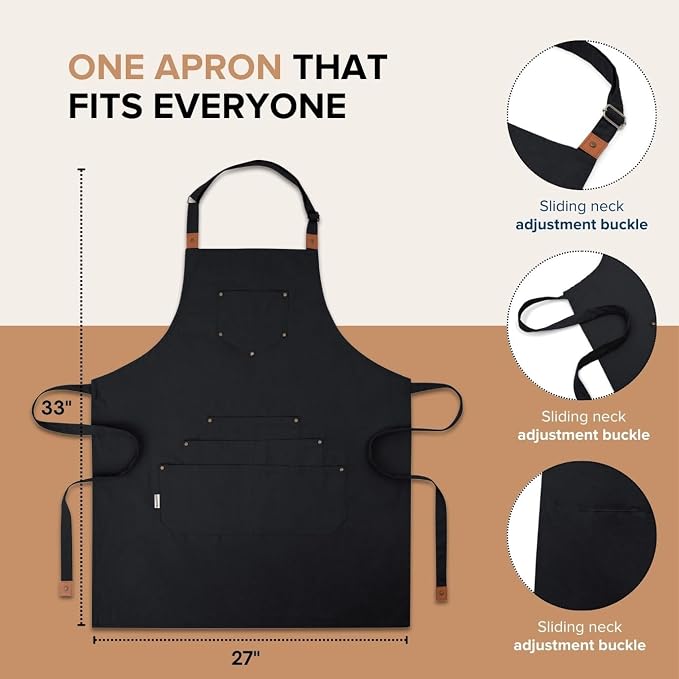 Cotton Canvas Apron for Women & Men – Adjustable Neck Strap & Waist Ties - Image 4