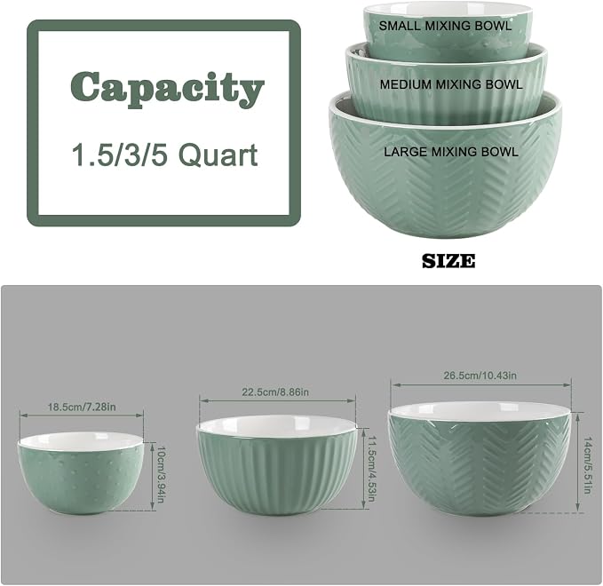 HAPPY KIT Ceramic Mixing Bowls Set, Serving Bowls Set - Image 6