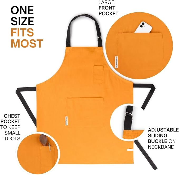 Cotton Canvas Apron for Women & Men – Adjustable Neck Strap & Waist Ties - Image 3