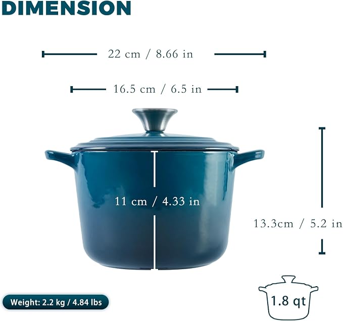 Flavehc Dutch Oven Pot with Lid 1.8 qt Cast Iron Dutch Oven - Image 4