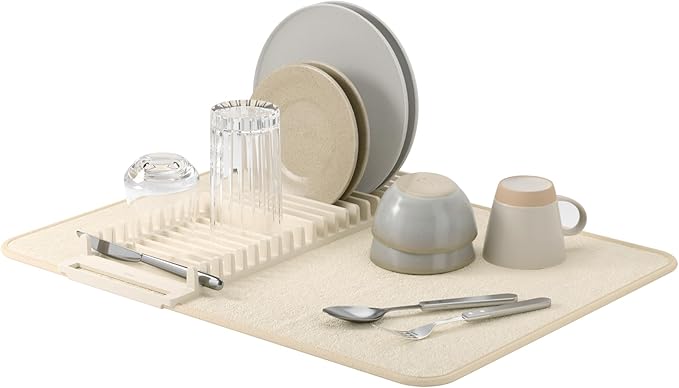 Umbra Udry Dish Rack and Microfiber Drying Mat – Space-Saving Design Folds Up by Umbra