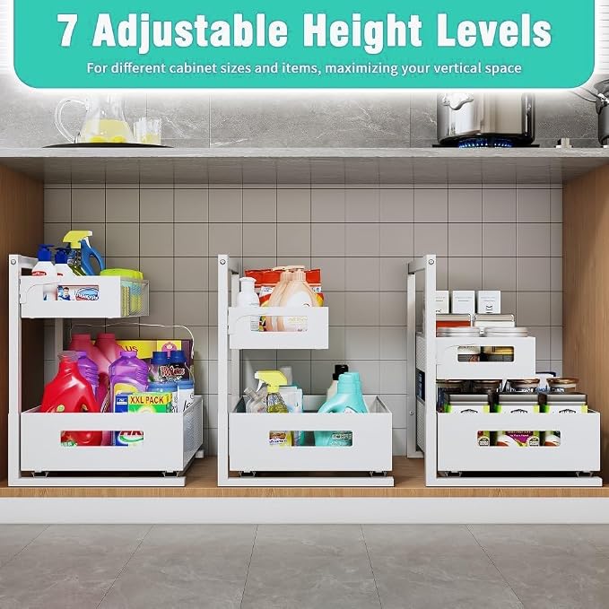 Petiza Under Sink Organizer Adjustable Height 2 Tier Bathroom Organizer Pull - Image 4