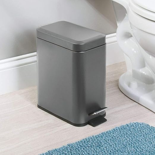 mDesign Small Modern 1.3 Gallon Rectangle Metal Lidded Step Trash Can, Compact - Image 2