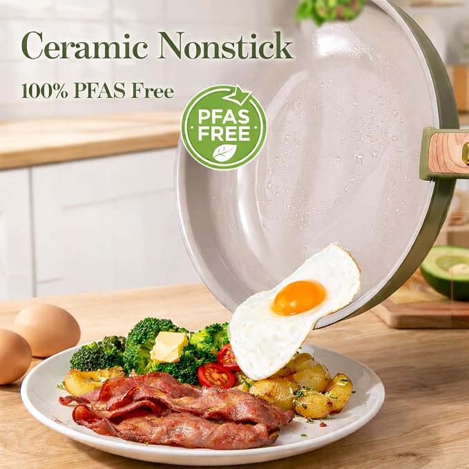 CAROTE 18 Pcs Ceramic Cookware Set Detachable Handle, Non Toxic Pots and Pans - Image 3