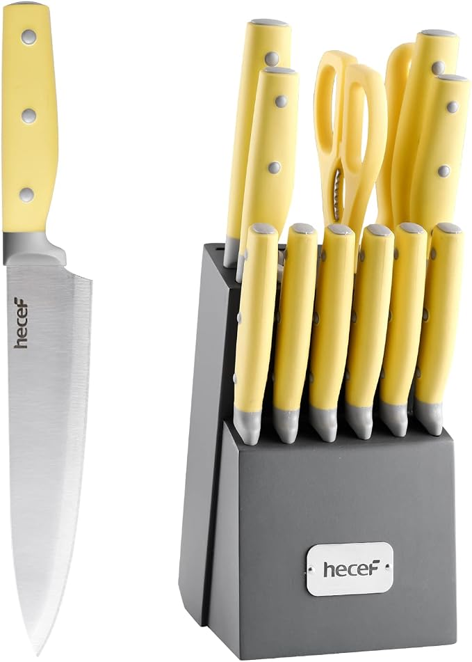 hecef Kitchen Knife Block Set, 14 Pieces Knife Set by hecef