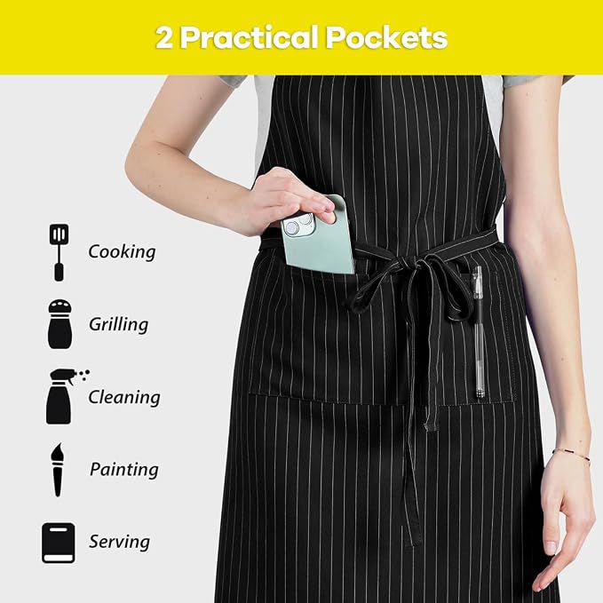 ROTANET Stripe Stretch Apron for Men Women Chef Big and Tall Large Striped - Image 5