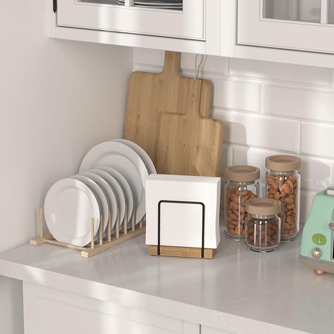 Napkin Holder for Table, Acacia Iron Standing Napkin Dispenser for Kitchen - Image 3
