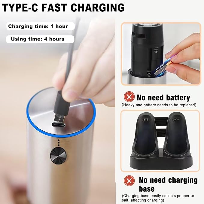 Rechargeable Electric Salt and Pepper Grinder Set, Upgraded Larger Capacity - Image 5