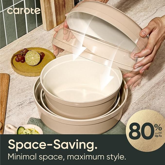 CAROTE 18 Pcs Ceramic Cookware Set Titanium Nonstick - Image 3