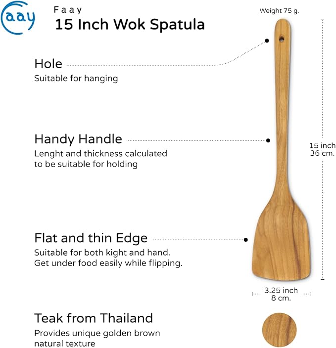 FAAY 15 Inches Wok Spatula, Long Handle Stir fry Paddle, Handcrafted from High - Image 2