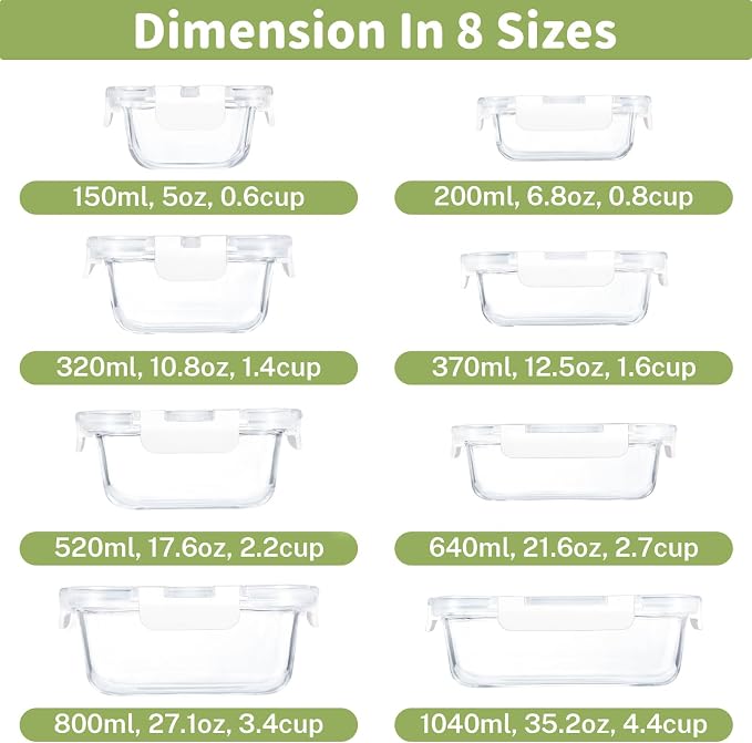 HOMBERKING 8 Pack Glass Food Storage Containers - Image 2